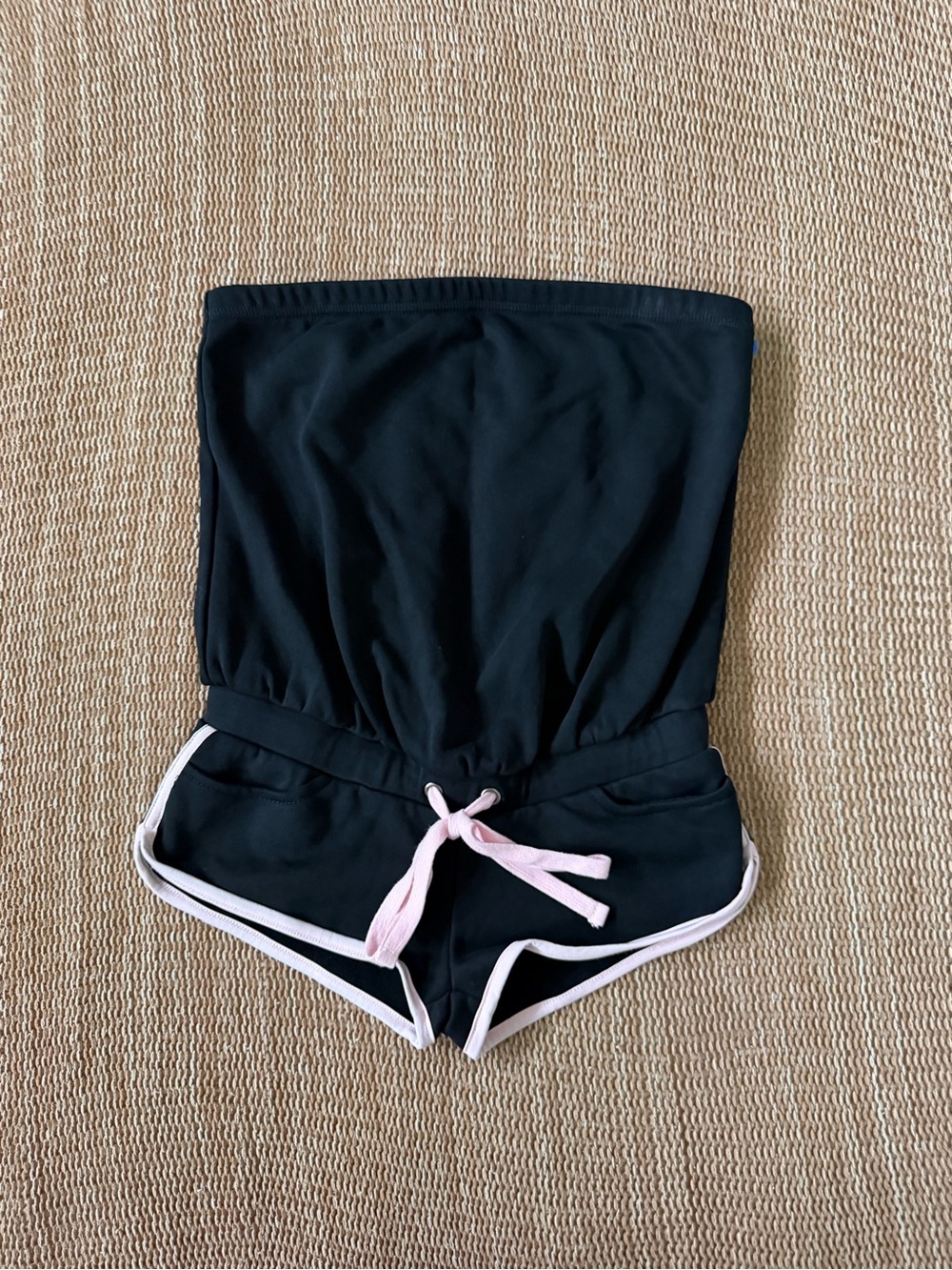 Sugar Thrillz Black Strapless Romper with Pink Trim